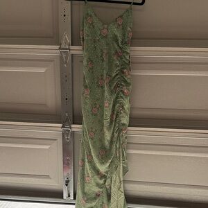 Hello Molly Asymmetrical Dress in Green with Pink Floral